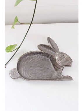 Vintage Rabbit Metal Decorative Tray Trinket Dish - Farmhouse, Cottagecore, Made